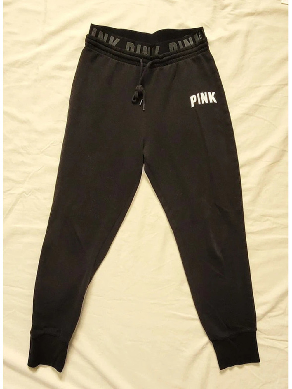 Victoria's Secret PINK Women's Small Black Jogger Sweatpants Logo Waistband
